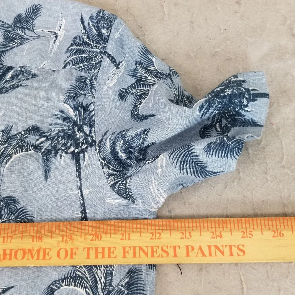 C&C California Button Down Mens M Blue Palm Tree Print 100% Linen Tropical Shirt